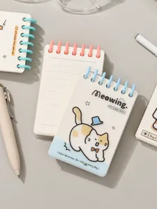 Mini cuaderno de bolsillo con espiral portátil, diseño de gato lindo, bloc de notas ideal.