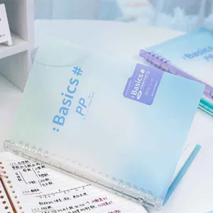 Gedetailleerd overzicht van het verloop ringbandnotitieboek met PP matte hoes en lijnen.