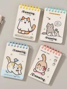 Lindo mini cuaderno de notas en espiral de bolsillo con adorables diseños de gatos para apuntes.