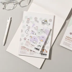 Cuaderno lindo con diseño de gato y conejo de dibujos animados papelería para estudiantes.