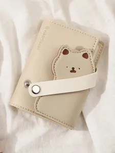 Beige lederen planner schattig berenontwerp draagbaar notitieboek dagboek compact blok