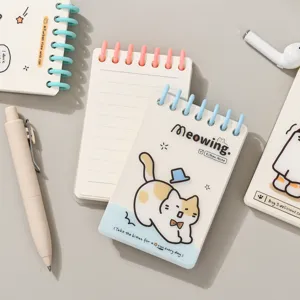 Mini cuaderno de espiral de bolsillo A7 gato lindo planificador rayado recargable