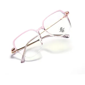 Fashionable large square eyeglasses frame in pink gradient with anti-blue light lenses