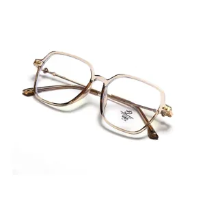 Stylish oversized square glasses with transparent frames and anti-blue light lenses.