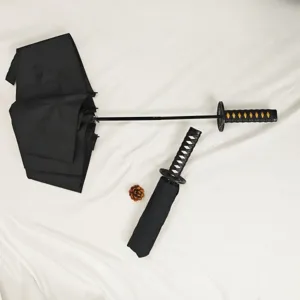 Details des Katana-Schwertgriffs des einzigartigen schwarzen Samurai-Faltschirms