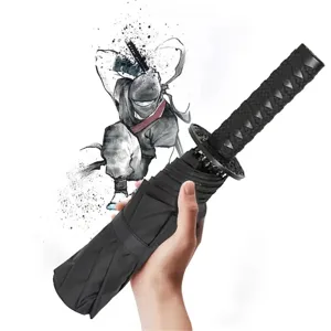 Katana Griff Triple Fold Regenschirm Schwarze Beschichtung UV Schutz Kreative Samurai Schwert Stil Winddicht Sonnen Schirm