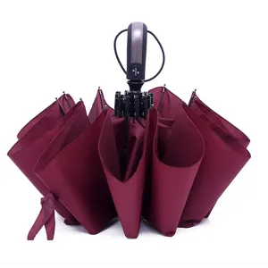 Automatic Folding Business Rain Sun Umbrella Ten Ribs Windproof Black Glue UV Protection Compact Travel Umbrella