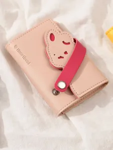 Roze leren notitieboekje met schattig konijn ontwerp draagbare planner met drukknoop