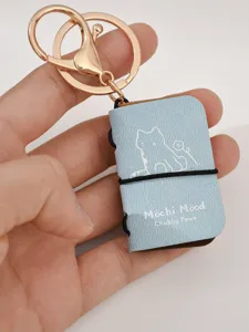 Mini PU leather notebook keychain cute cat design blue pocket diary pendant for bags and keys