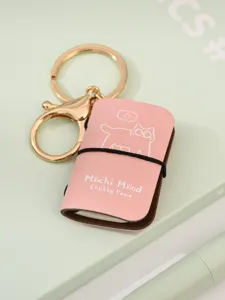 Cute mini notebook keychain pink PU leather diary charm with metal ring for bags and keys