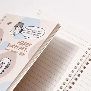 Lindo cuaderno de espiral B5 con portada de dibujos animados y páginas rayadas para notas.