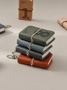 Mini leather journal notebook with keychain portable cute memo diary pocket notebook for daily use