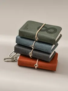 Mini leather memo notebook pocket sized journal portable diary cute lucky number stationery