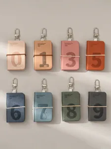 Mini leather notebook keychain set, cute number design portable pocket notepad with metal ring.