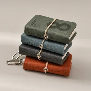 Mini leather notebook keychain portable cute pocket notepad memo book set of four