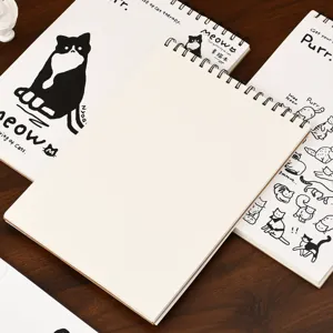 Spiral sketchbook with cute cat illustrations, blank paper for art drawing and sketching.