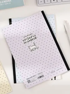 Quaderno rigato B5 con grazioso motivo di gatto e copertina a pois rosa per scuola e ufficio.