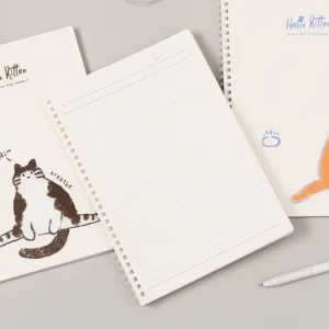 Joli carnet à spirale avec motif de chat B5 agenda esthétique bloc-notes ligné pour école
