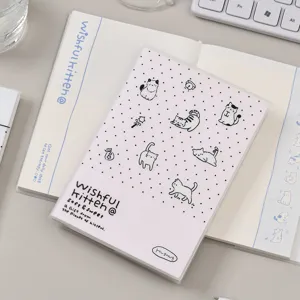 Carnet de notes mignon avec motif de chat et couverture PVC transparente pour le quotidien.