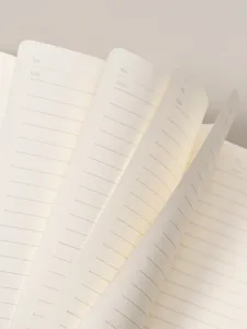 Gros plan détaillé de pages de carnet lignées avec repères de date et de numéro, papier épuré.