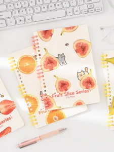 A5 loose-leaf notebook with cute fruit slices and cat design, perfect for student daily study.