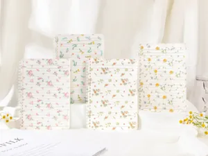 Gedetailleerd overzicht van esthetische B5 spiraalnotitieboeken met bloemenprint en lijntjes.