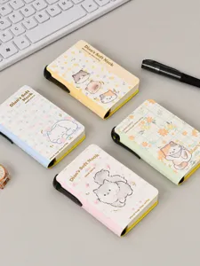 Cute cat pocket notebook set detail, mini portable sticky note memo pad with black clip.