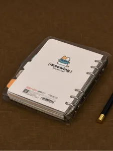 Quaderno con copertina in PVC trasparente ad anelli 36K agenda simpatico disegno gatto