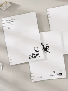 Detailansicht minimalistischer A4 Loseblatt-Notizbücher mit niedlichen Katzen