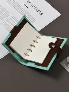 A7 taccuino a fogli mobili verde menta con chiusura a pressione marrone 6 anelli agenda in pelle
