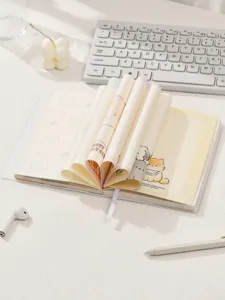 Koreaans stijl notitieboekje met schattig diermotief, kleurrijke binnenzijden en handige bladwijzer.