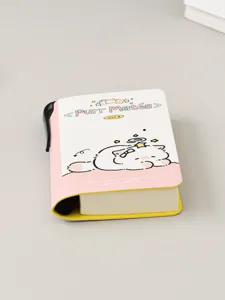 Mini pocket notebook with cute cartoon cat cover and integrated black pen holder slot