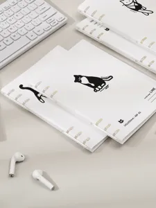 Detailansicht eines weißen A5 Ringbuchs mit minimalistischer Katzen-Illustration