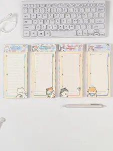 Cute cat design tear-off memo pads set, detail view showing 80 sheets per book, 75x176mm size.