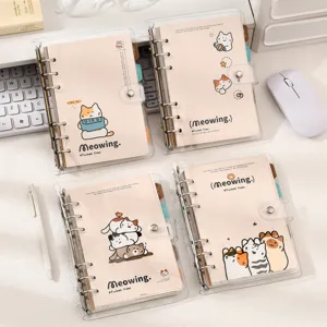 Quaderno ad Anelli in PVC Trasparente 36K Simpatico Gatto dei Cartoni Animati Diario Agenda Scuola Ufficio
