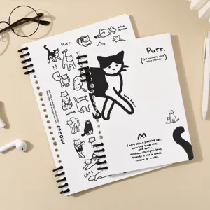 Leuk zwart-wit kat spiral notitieboek gelinieerd losse bladen briefpapier voor school kantoor.