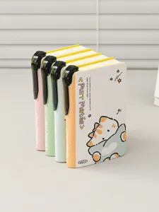 Close-up detail of four colorful mini notebooks with integrated black pen clips