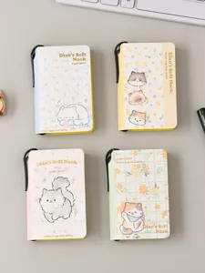 Cute pocket notebook student mini portable memo pad with cat design and black clip