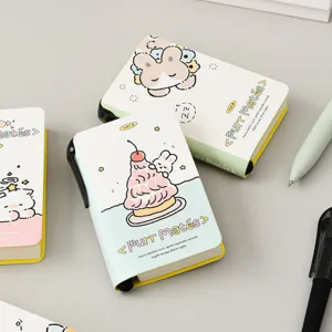 Cute mini portable pocket notebook with rabbit illustration and integrated pen holder
