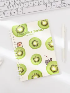 Kiwi fruit slice pattern loose-leaf notebook with metal ring binder, cute student stationery.