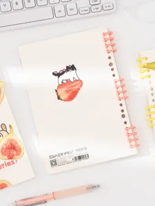 Cute A5 loose-leaf notebook with cute cat strawberry design, portable student stationery.