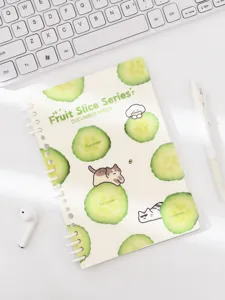 Cute cucumber cat theme loose-leaf spiral notebook A5 stationery student writing journal