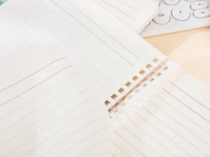 B5 spiraalnotitieboek detailopname, minimalistisch gelinieerd papier met makkelijk scheurbare pagina's.