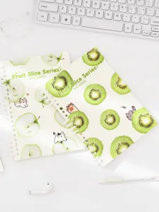 A5 cute fruit slice series spiral notebook lined student journal apple kiwi green stationery