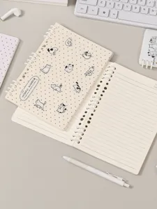 A5 spiralanotitieboekje met schattige kattenillustraties, gelinieerde pagina's, uitneembaar voor studenten.