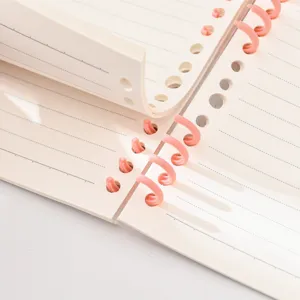A5 loose-leaf notebook with pink segmented plastic rings and lined pages for daily student study.