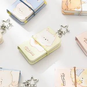 Portable mini cute animal notebook keychain with star pendant and elastic band, diary.