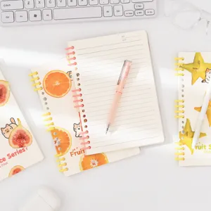 Cute fruit series spiral notebook with cat illustration, cute stationary for students.