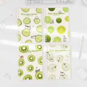 A5 Loose Leaf Notebook Cute Fruit Slice Pattern Cat Illustration Spiral Journal Student Writing Diary Planner Book