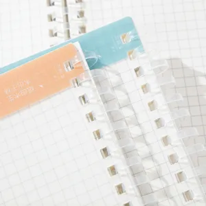 Ruitjesringband met doorzichtige kunststof spiraalbinding en index-tabs voor studenten.